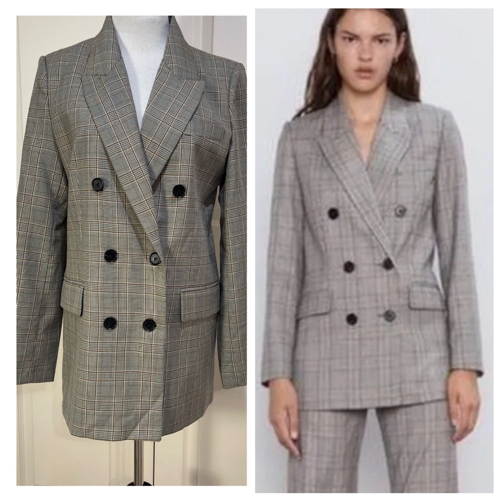 Zara CHECKED DOUBLE-BREASTED JACKET
